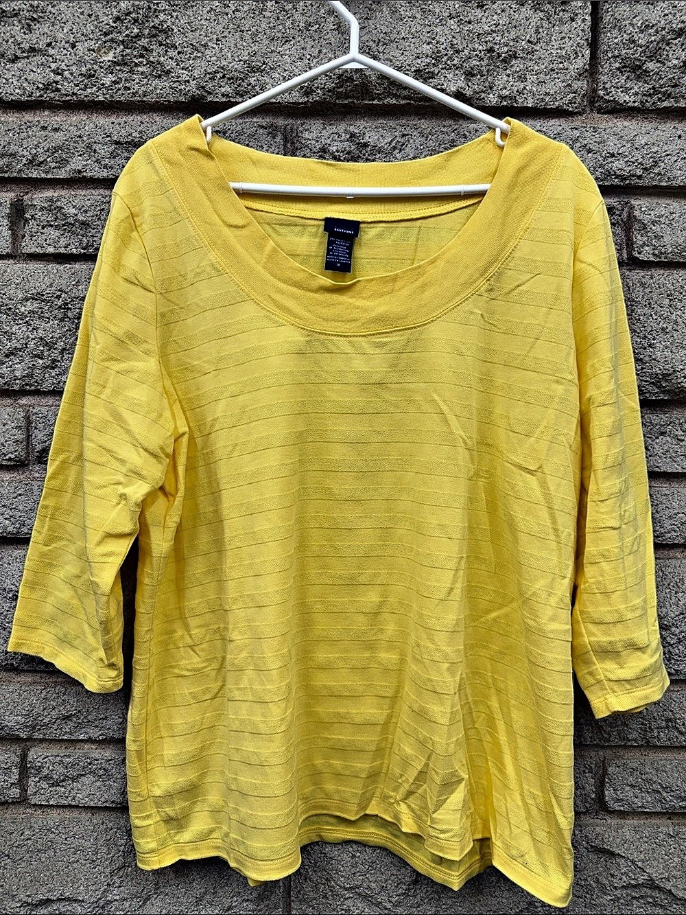 Basic Editions Women’s Yellow Textured 3/4 Sleeve Top Size 1X
